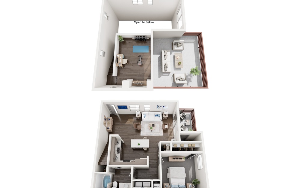 1 bed, 1 bath 3D floor plan