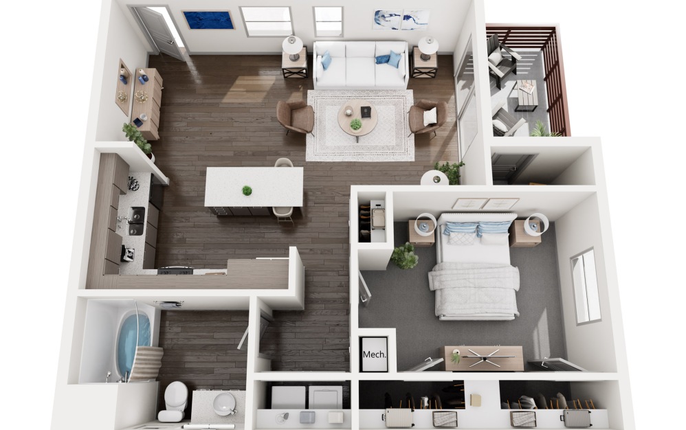 1 bed, 1 bath 3D floor plan